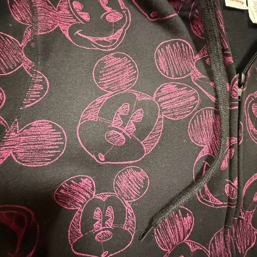 Disney‎ Mickey Mouse Pink Black Print Hooded Zip Up Sweatshirt Youth XL